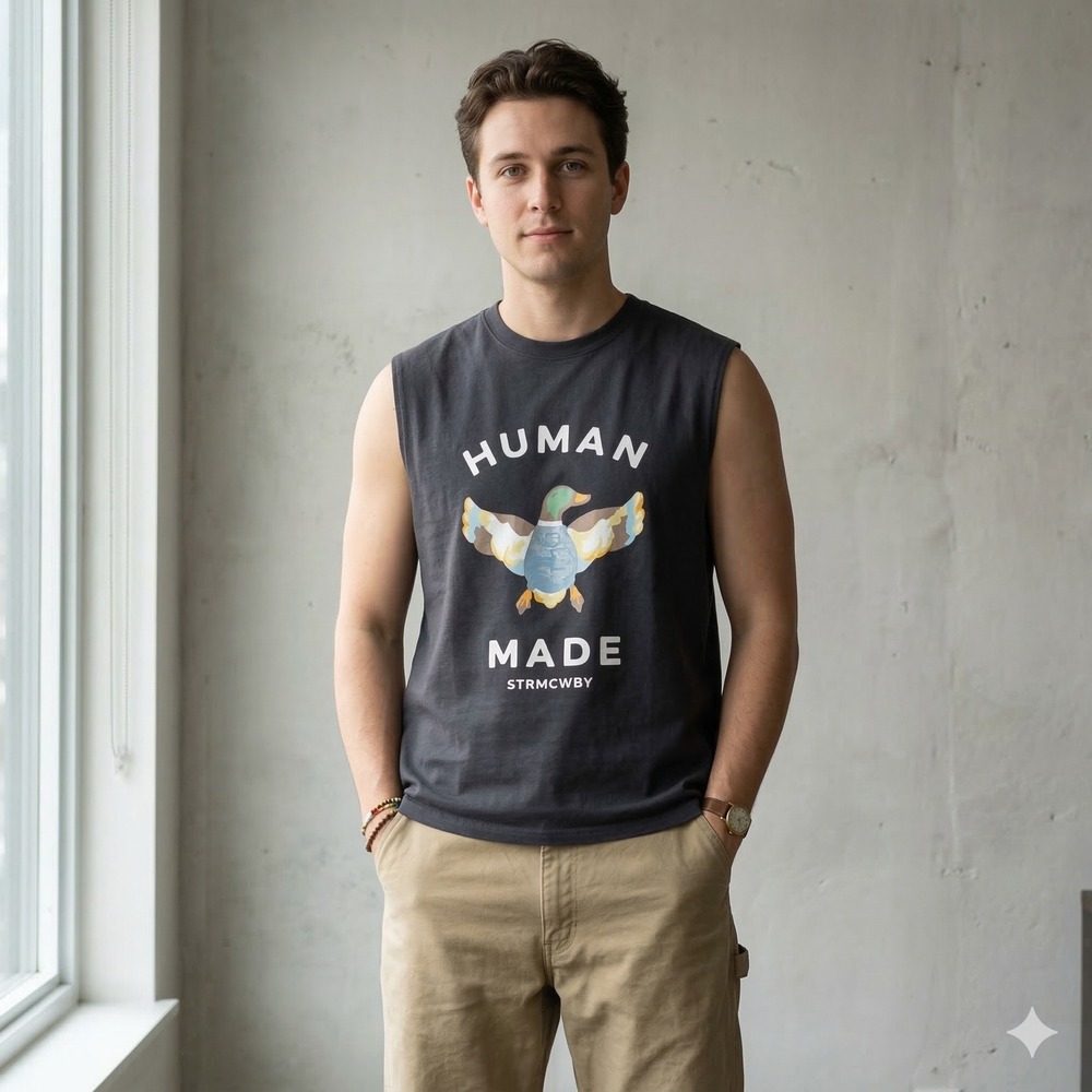 Human Made Flying Duck Graphic Sleeveless T-Shirt Mens‎ XXL Gray Made In Japan